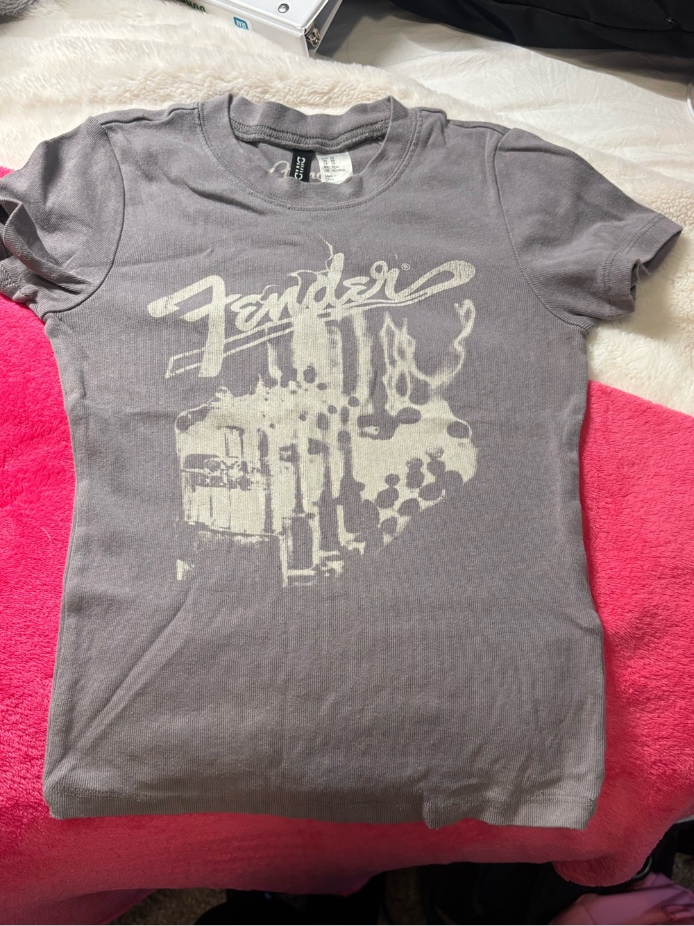 Divided Fender Graphic baby Tee - Gray with white Print